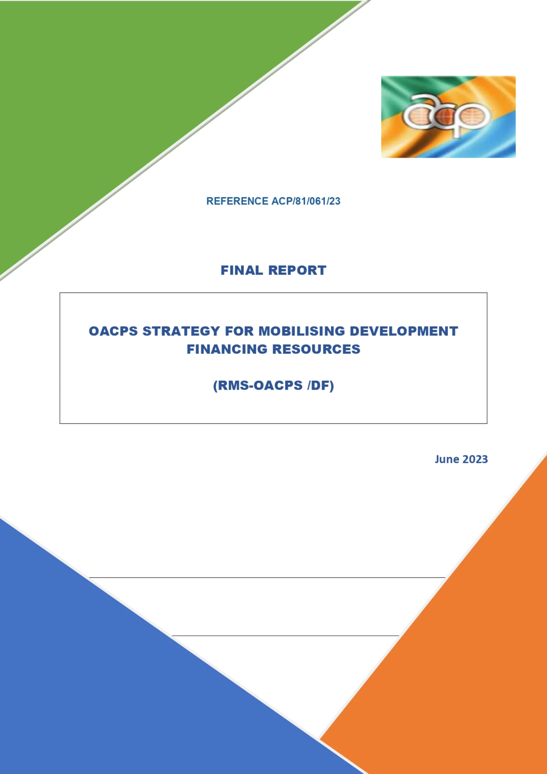 SRM ACP 81 061 23 Final Report Stratégie mobilisation ressources OEACP Version finale EN